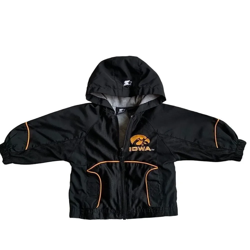Iowa Hawkeyes Coat Football‎ Black Windbreaker embroidered Starter Jacket 12M